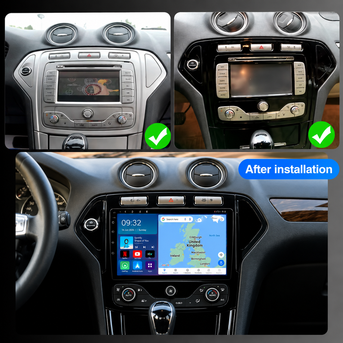 Ford Mondeo MK4 2007-2011 Android 13 Kabelloses CarPlay und Android Auto Autoradio-Haupteinheit