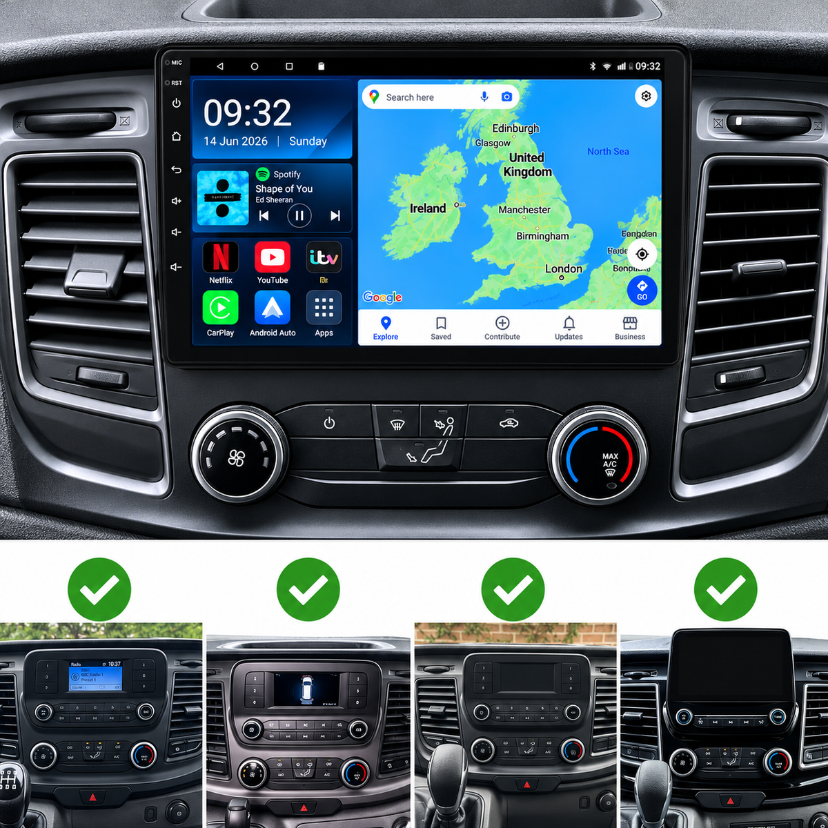 Ford Transit Custom MK8 2013-2018 Android 13 Kabelloses CarPlay und Android Auto Autoradio-Haupteinheit