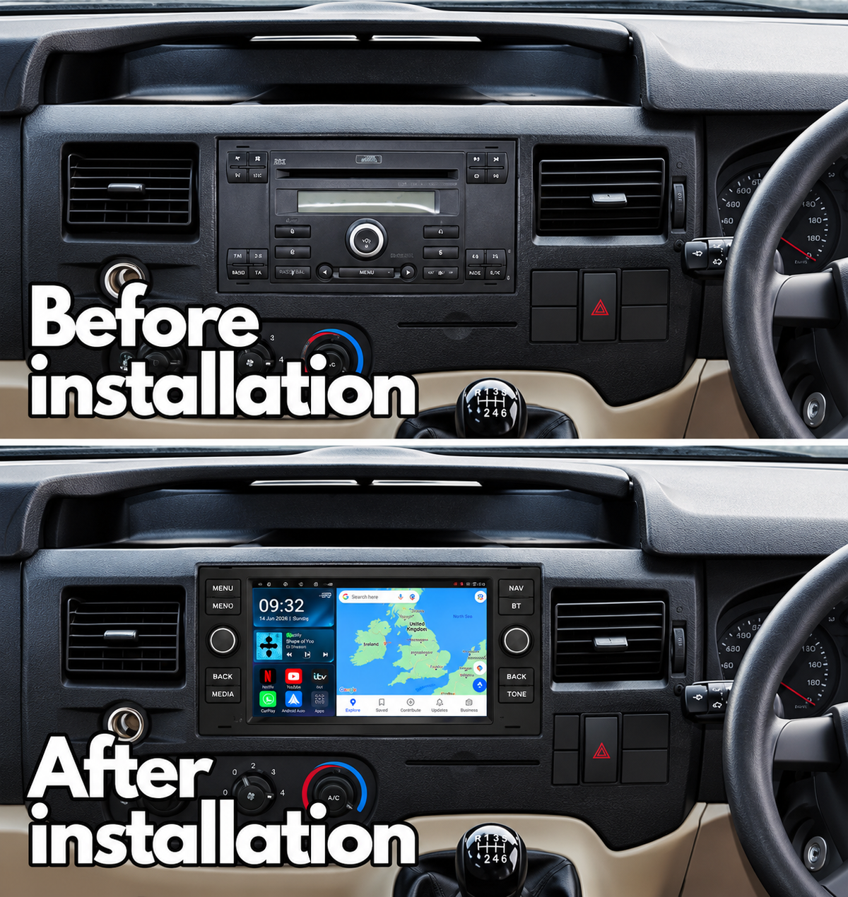 Ford Transit Kuga MK7 2006-2013 Android 13 Kabelloses CarPlay und Android Auto Autoradio-Haupteinheit