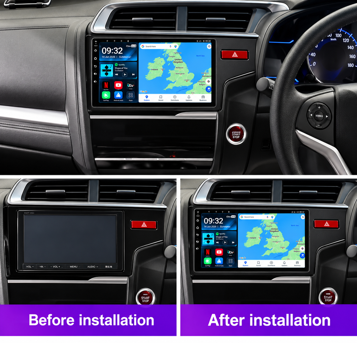 Honda Jazz 2007-2013 Android 13 Kabelloses CarPlay und Android Auto Autoradio-Haupteinheit