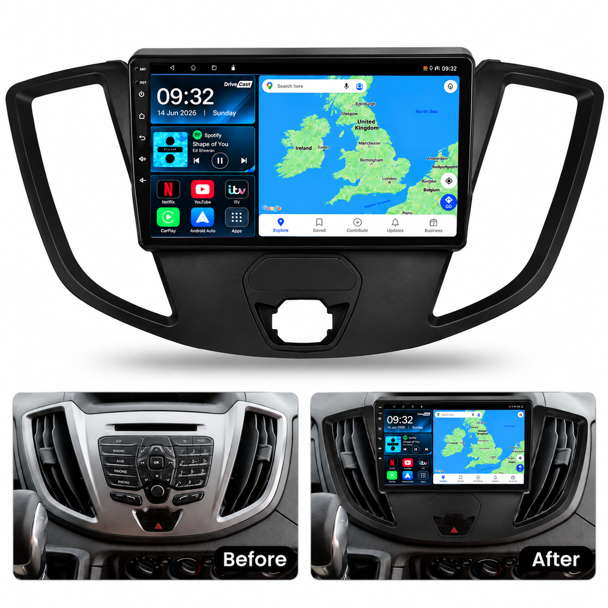 Ford Transit Tourneo 2013-2019 Android 13 Kabelloses CarPlay und Android Auto Autoradio-Haupteinheit