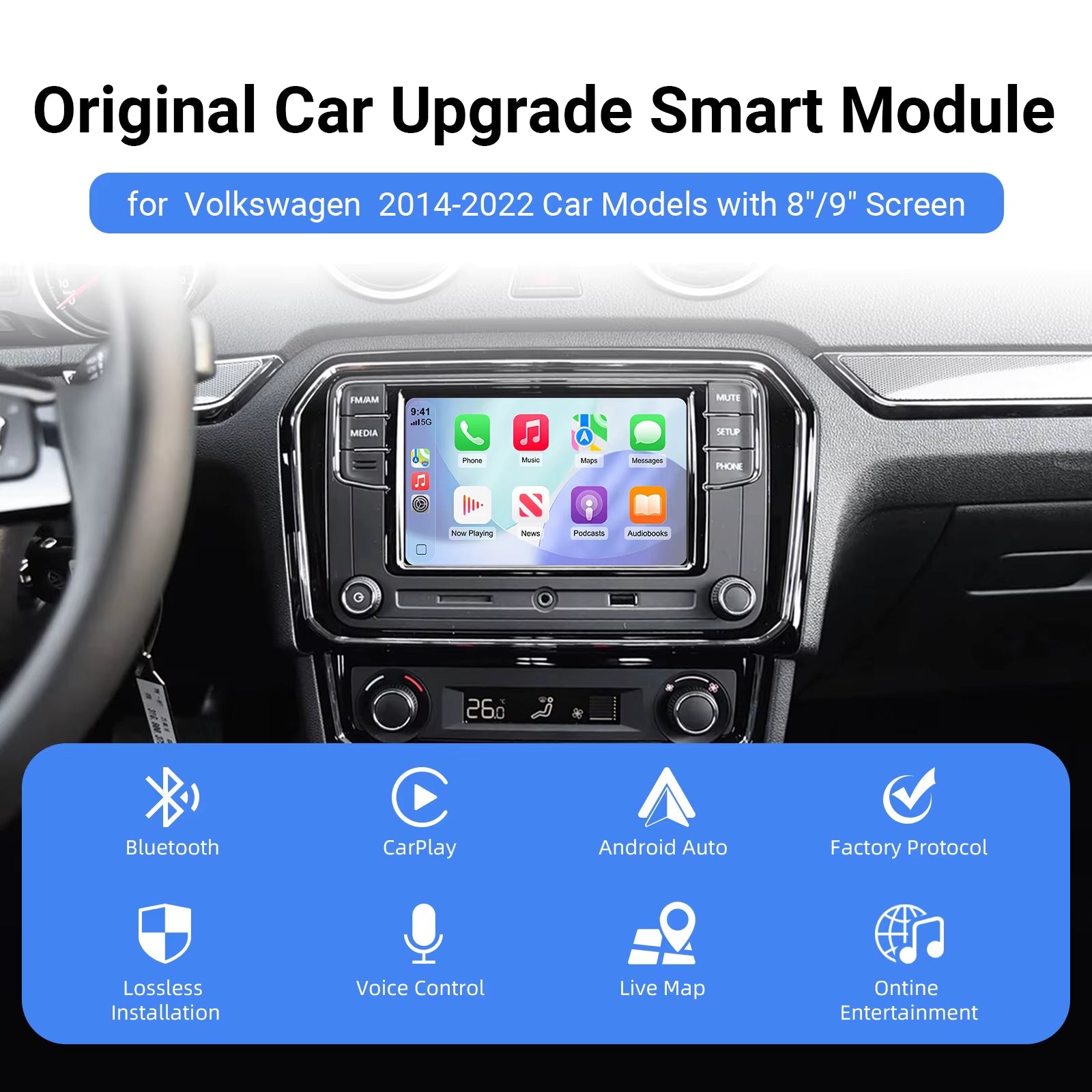 Wireless Apple CarPlay Retrofit For Volkswagen Seat Skoda Android Auto MIB1 & MIB2