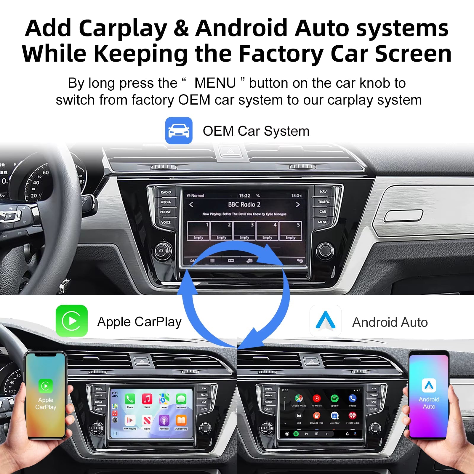 Wireless Apple CarPlay Retrofit For Volkswagen Seat Skoda Android Auto MIB1 & MIB2