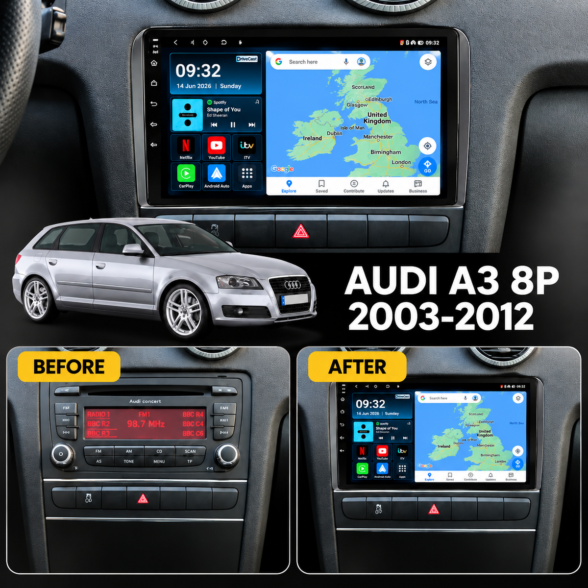 Audi A3 S3 RS3 8P 2003-2012 Android 15 Car Stereo Head Unit | CarPlay Android Auto - DriveCast