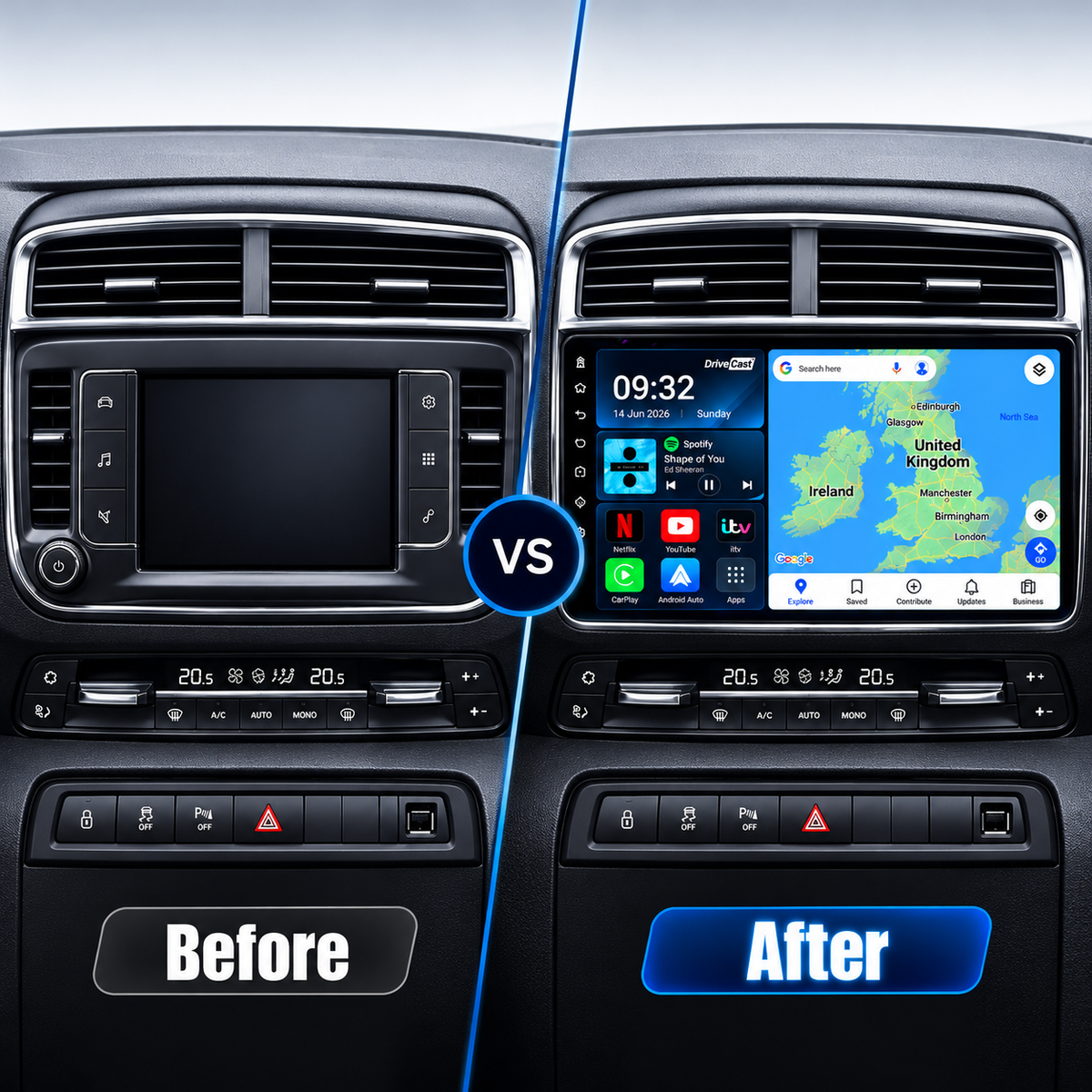 Citroen Jumpy Spacetourer Dispatch Peugeot Expert Vauxhall Vivaro / Proace / Scudo 2016-2023 Android 15 Car Stereo Head Unit | CarPlay & Android Auto - DriveCast