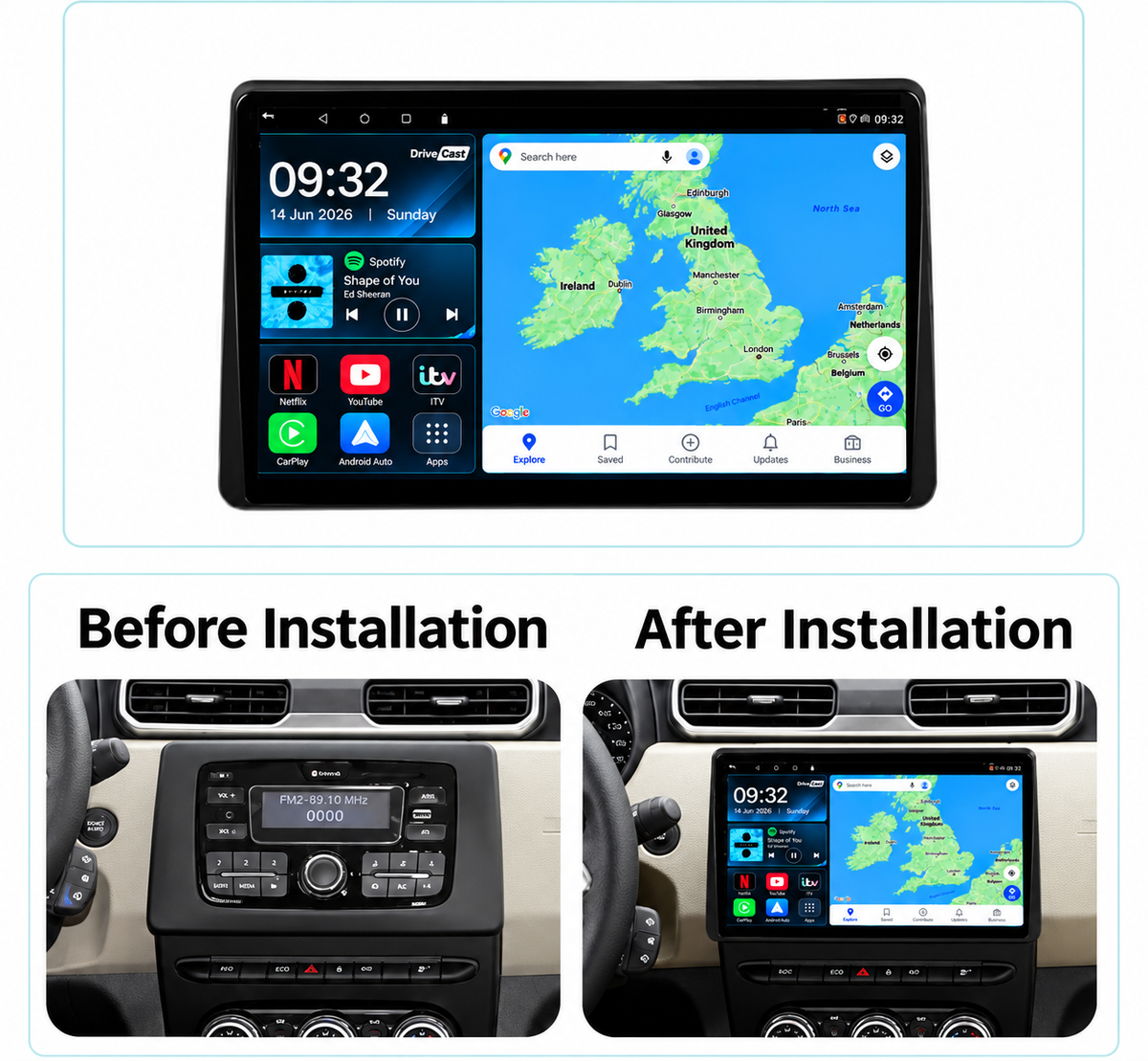 Dacia Logan 2004-2009 Android 15 Wireless CarPlay Android Auto Car Stereo Head Unit - DriveCast