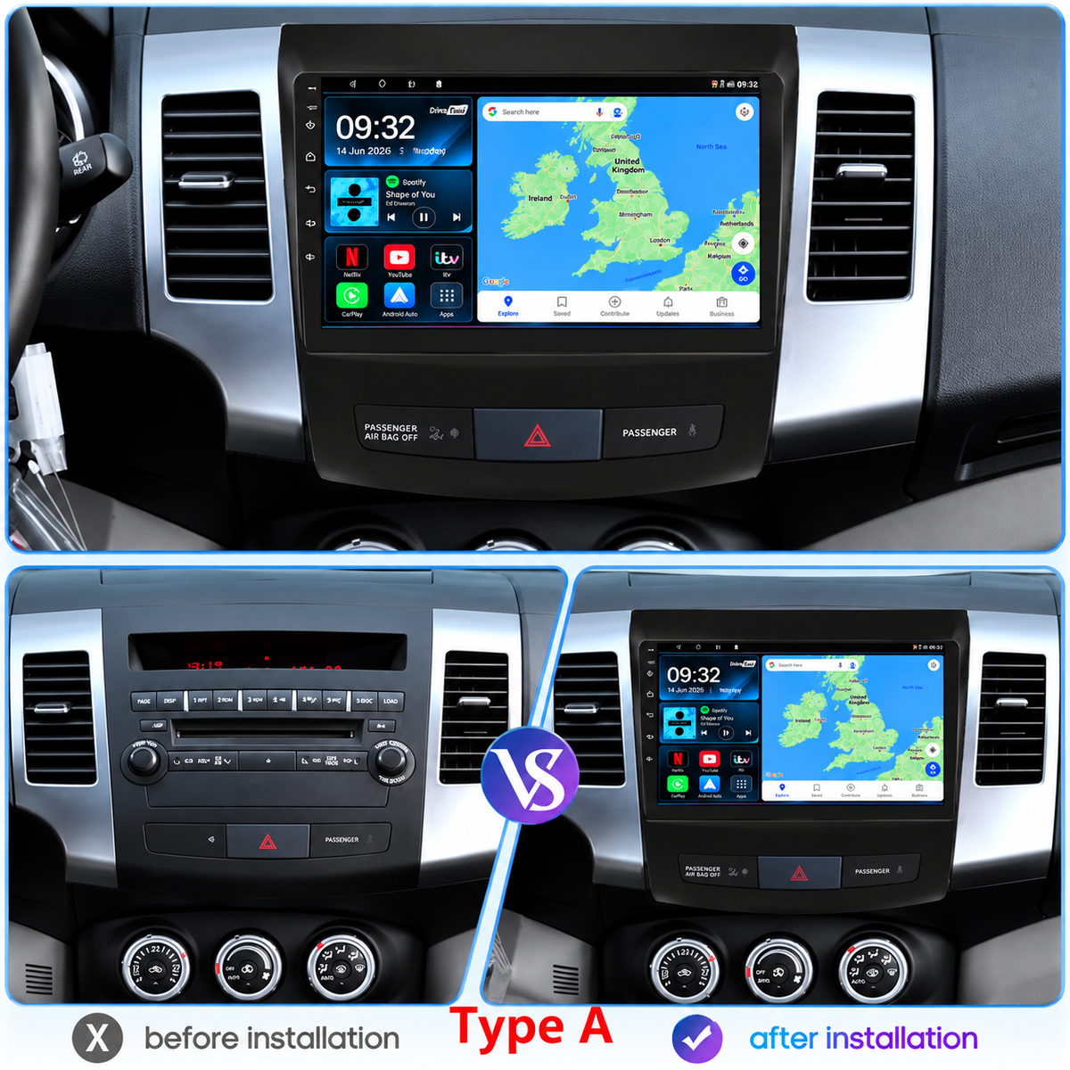 Citroen C-Crosser Peugeot 4007 Mitsubishi Outlander Android 15 Wireless CarPlay & Android Auto Car Stereo Head Unit - DriveCast