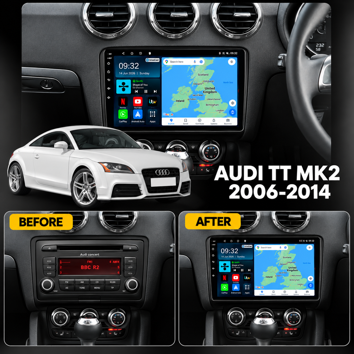 Audi TT TTS TTRS MK2 2006-2014 Android 15 Car Stereo Head Unit | CarPlay Android Auto - DriveCast