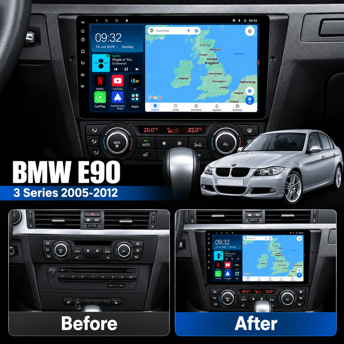 BMW 3 Series E90 E91-92 M3 Android 15 Car Stereo Head Unit | CarPlay Android Auto - DriveCast