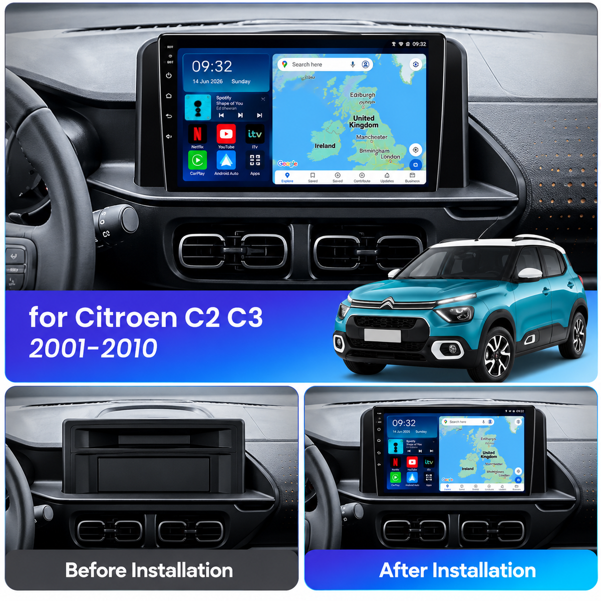 Citroen C3 C3 Aircross 2022-Present Android 15 Wireless CarPlay & Android Auto Car Stereo Head Unit - DriveCast