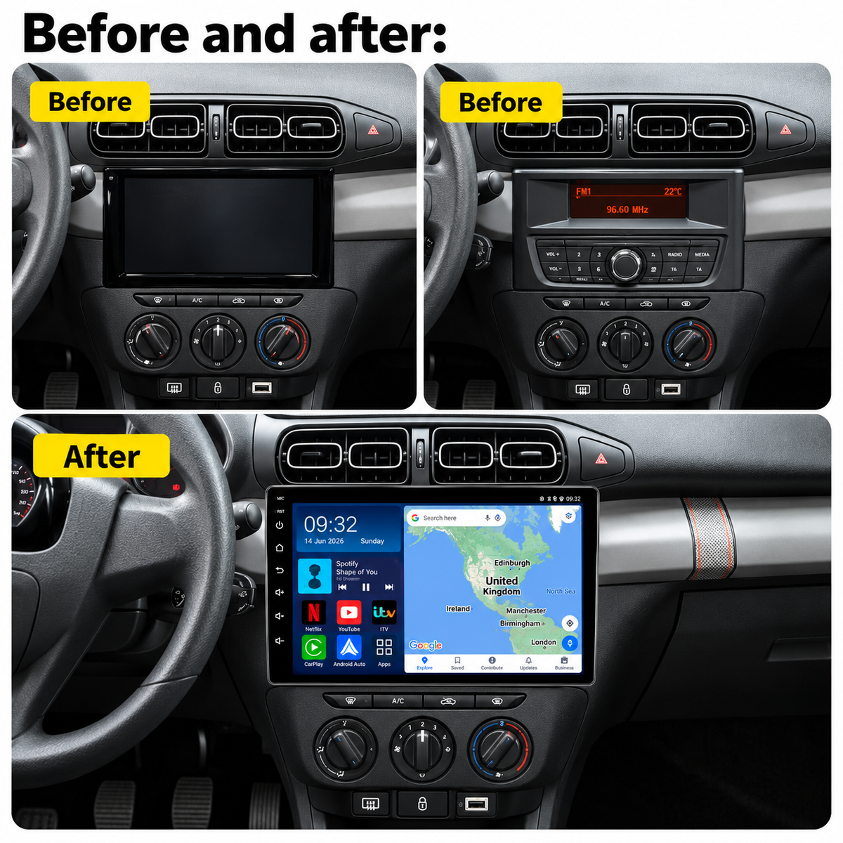 Citroen C3 C3 XR C3 Aircross 2019-2024 Android 15 Wireless CarPlay & Android Auto Car Stereo Head Unit - DriveCast