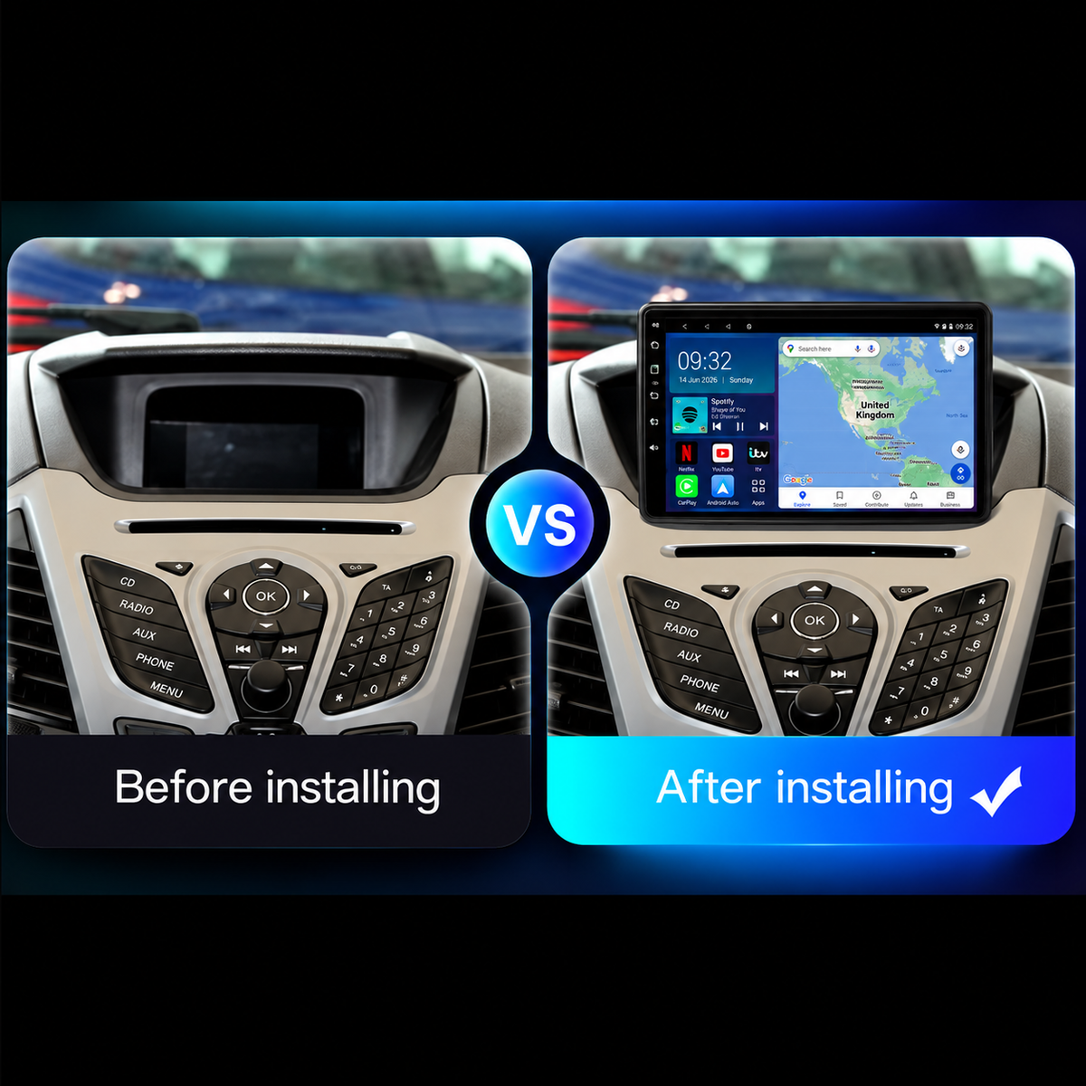 Ford Ecosport 2013-2017 Android 13 Kabelloses CarPlay und Android Auto Autoradio-Haupteinheit 