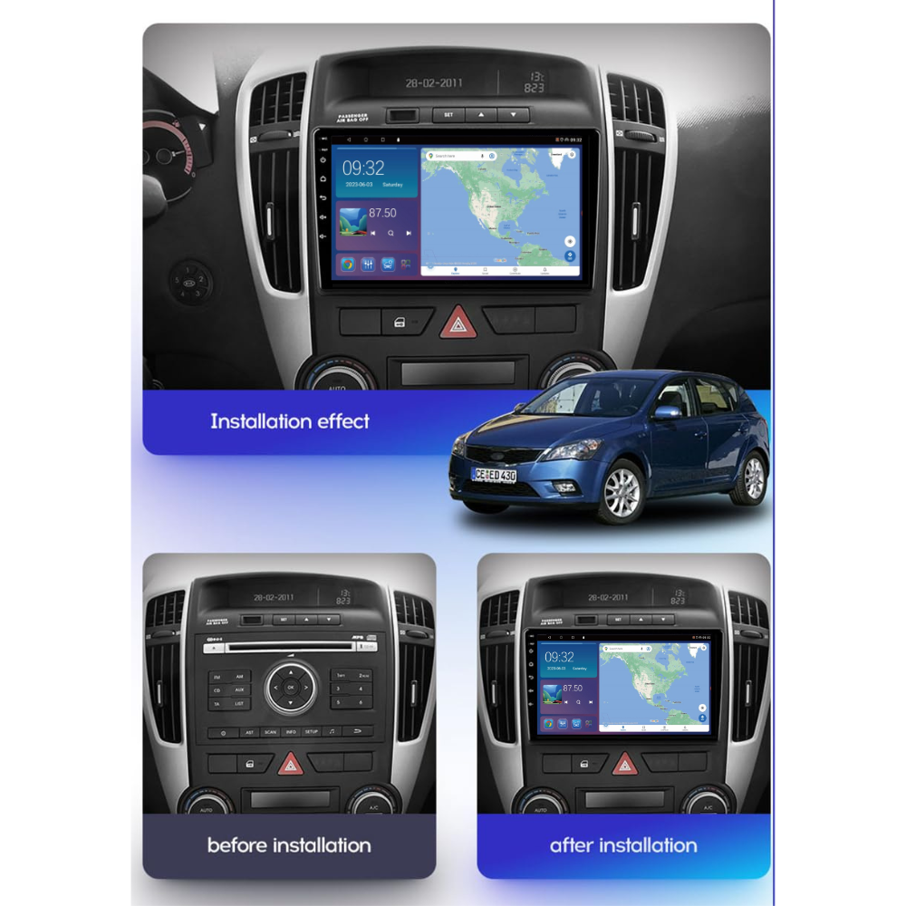 Autoradio Android 13 CarPlay sans fil et Android Auto pour Kia Ceed ProCeed 2006-2012 