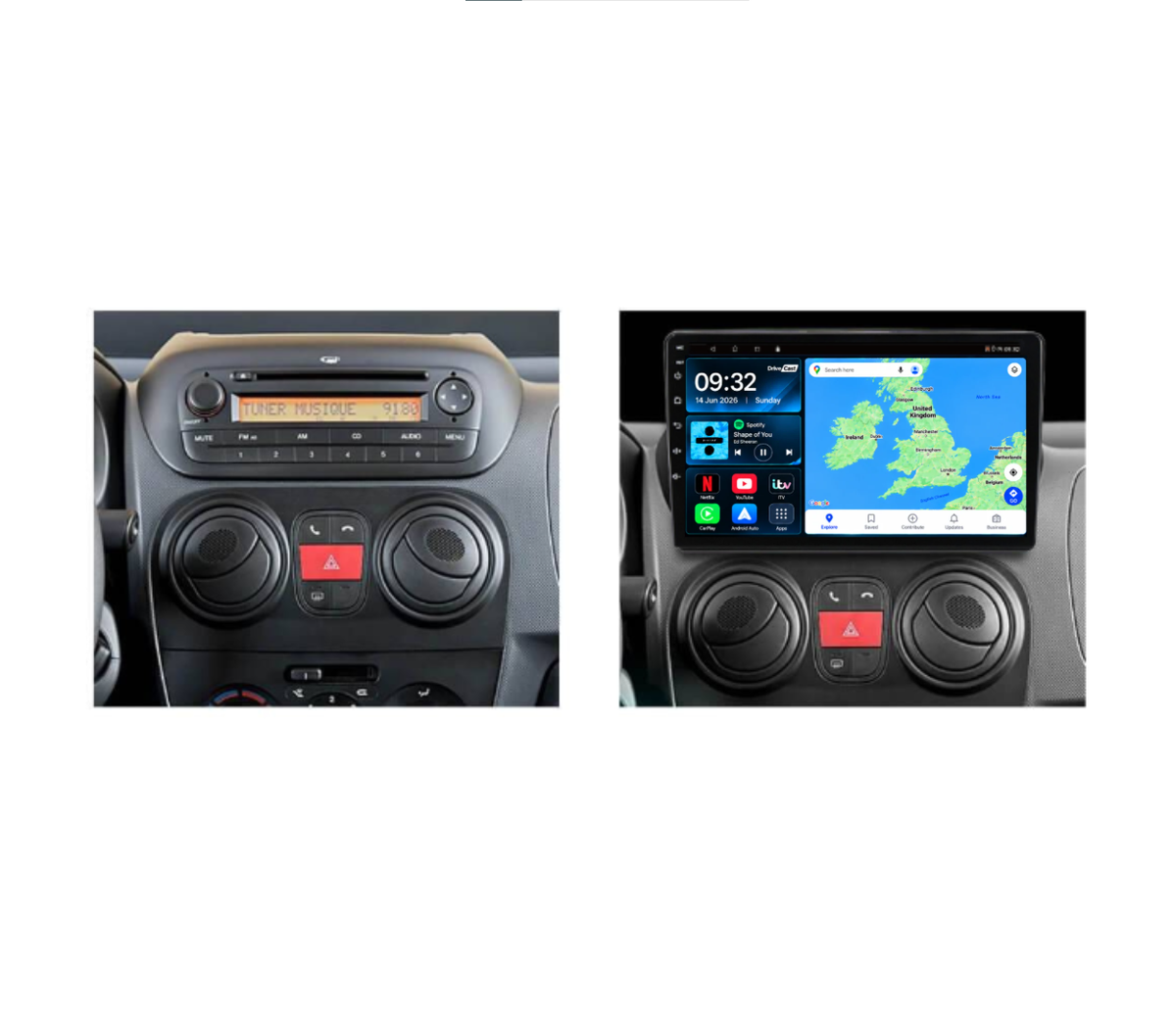 Citroen Nemo Peugeot Bipper Fiat Fiorino Qubo 2007-2022 Android 15 Wireless CarPlay & Android Auto Car Stereo Head Unit - DriveCast