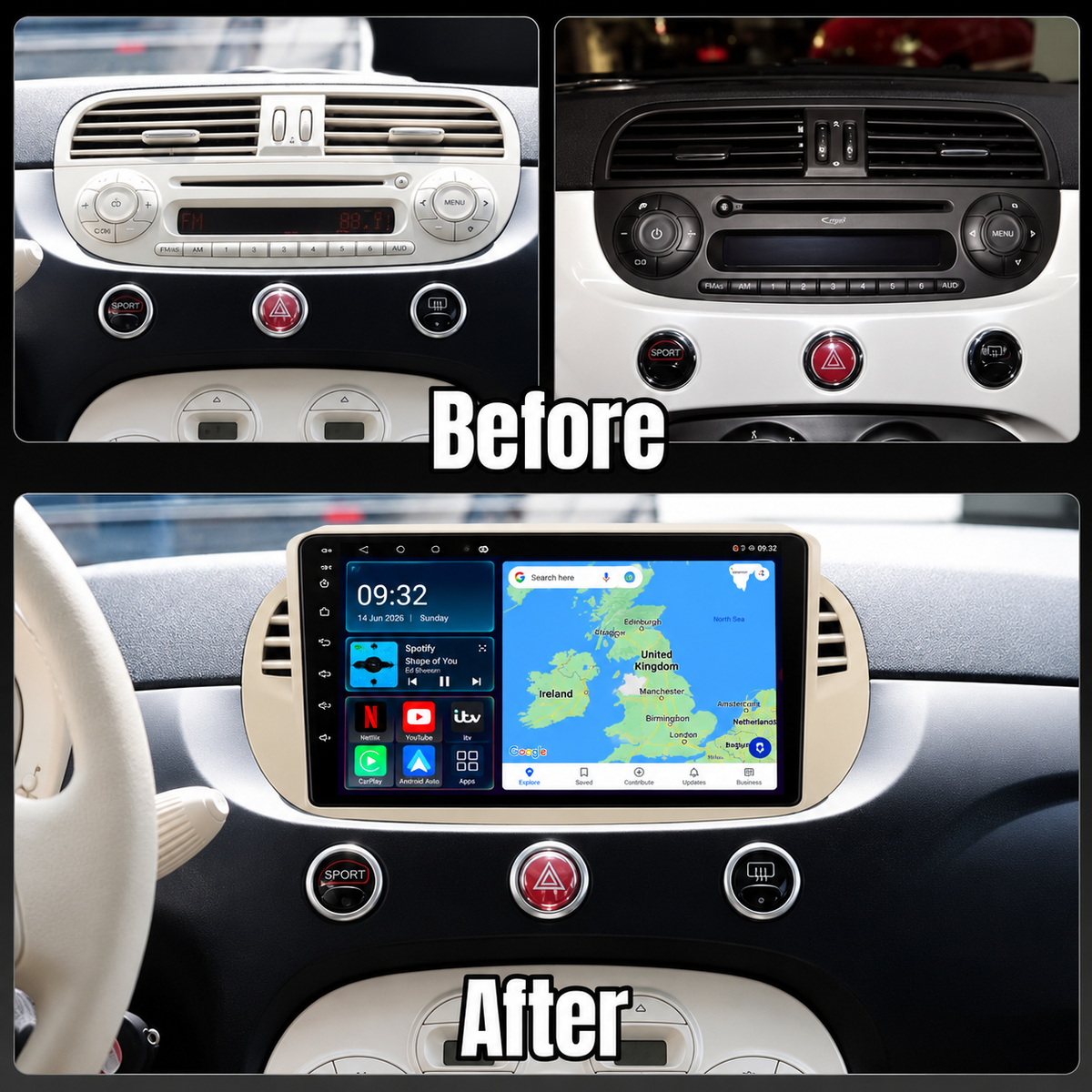 FIAT 500 2007-2015 Android 15 Car Stereo Head Unit | CarPlay & Android Auto - DriveCast