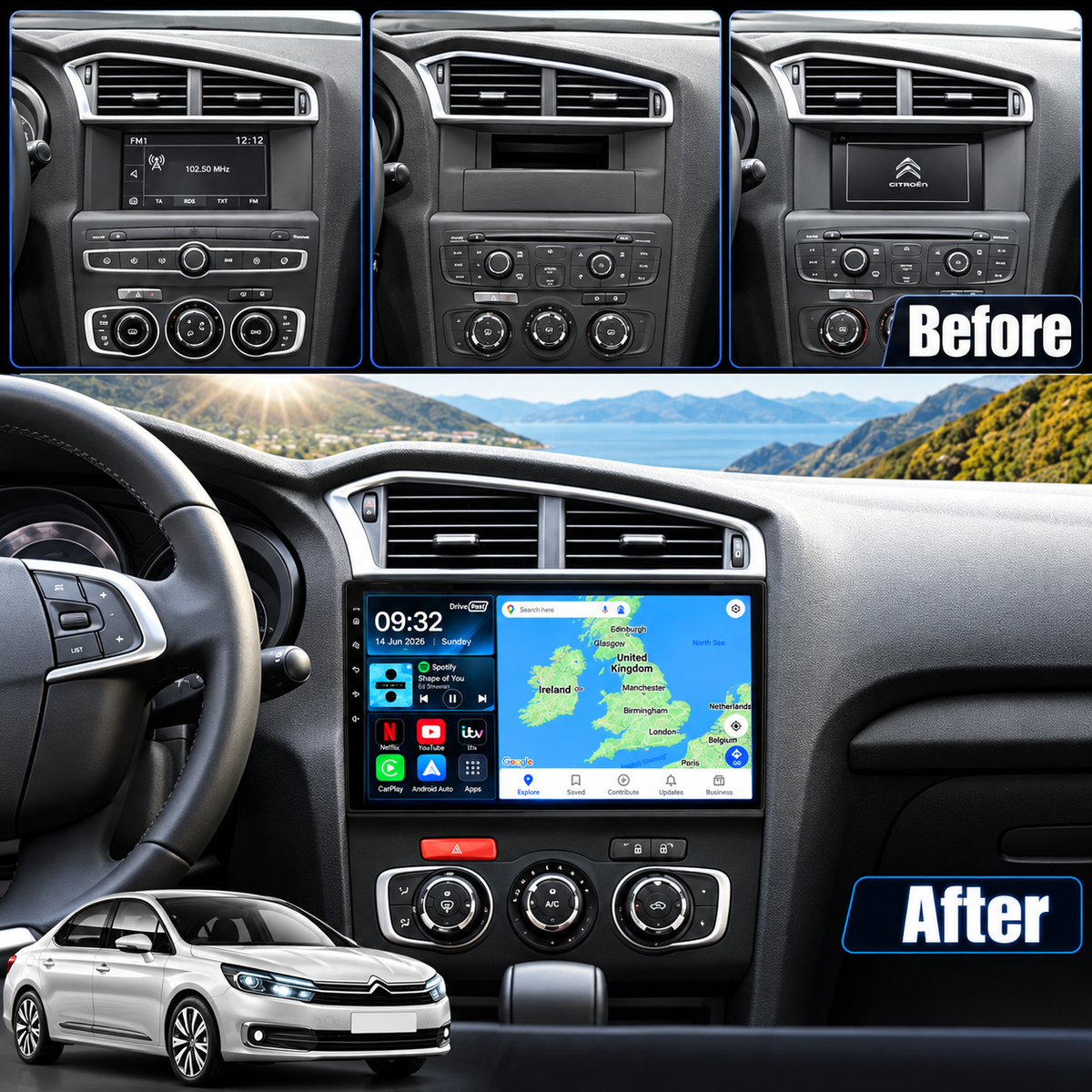 Citroen C4L C4 2011-2018 Android 15 CarPlay & Android Auto  Car Stereo Head Unit - DriveCast