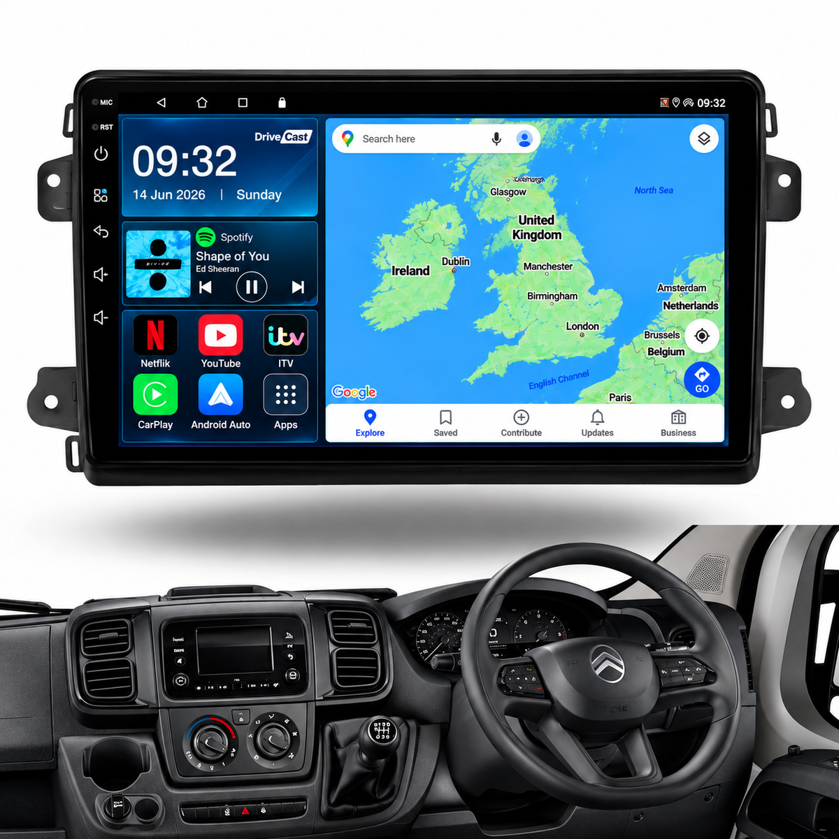 FIAT Ducato Peugeot Boxer Citroen Relay 2023 Onwards Android 15 Car Stereo Head Unit | CarPlay & Android Auto - DriveCast