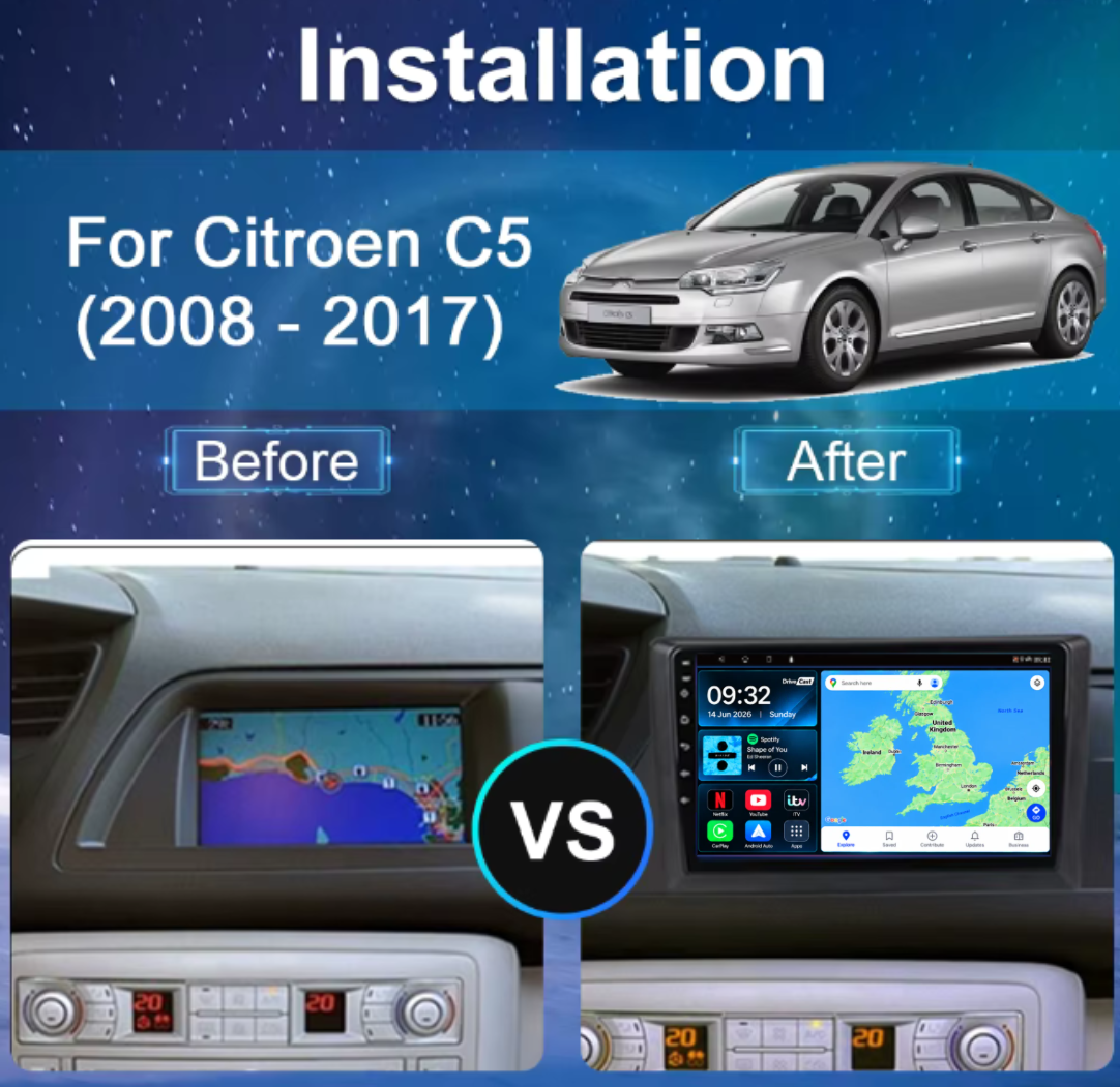 Citroen C5 2008-2017 Android 15 | Wireless CarPlay & Android Auto Car Stereo Head Unit - DriveCast
