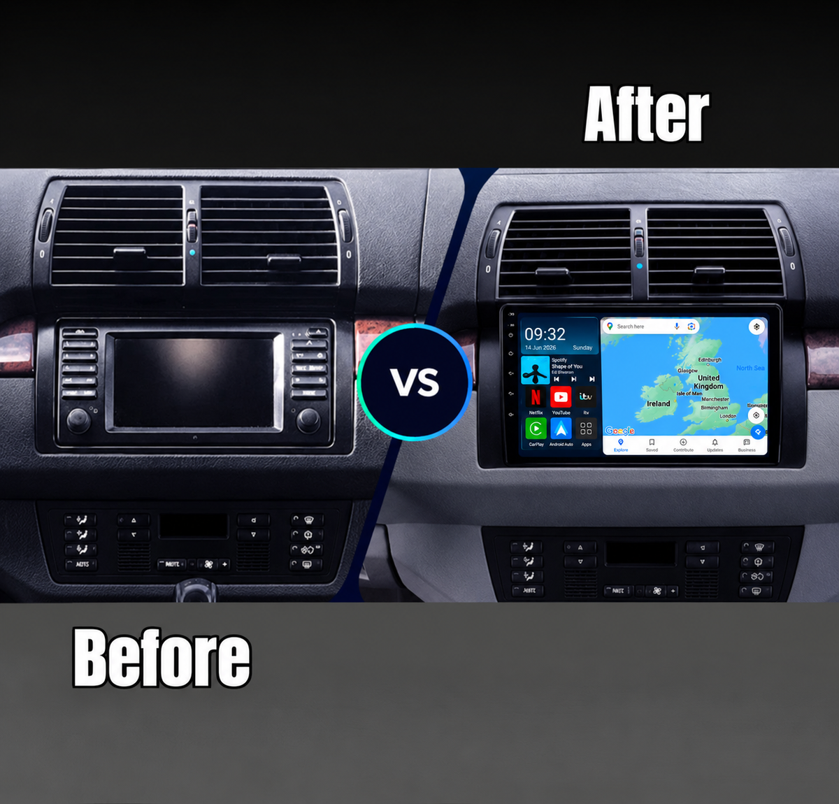 BMW X5 E53 5 Series E39 Android 15 Wireless CarPlay & Android Auto Car Stereo Head Unit - DriveCast